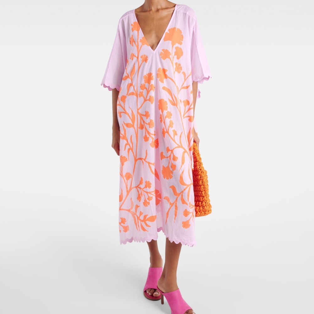 Juliet Dunn. Pink Print Caftan. One Size. Cotton.